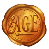 Wax seal style logo, with AGE in the middle. Paintbrush detail under text.
